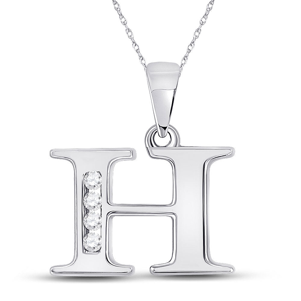 10kt White Gold Womens Round Diamond H Initial Letter Pendant 1/20 Cttw