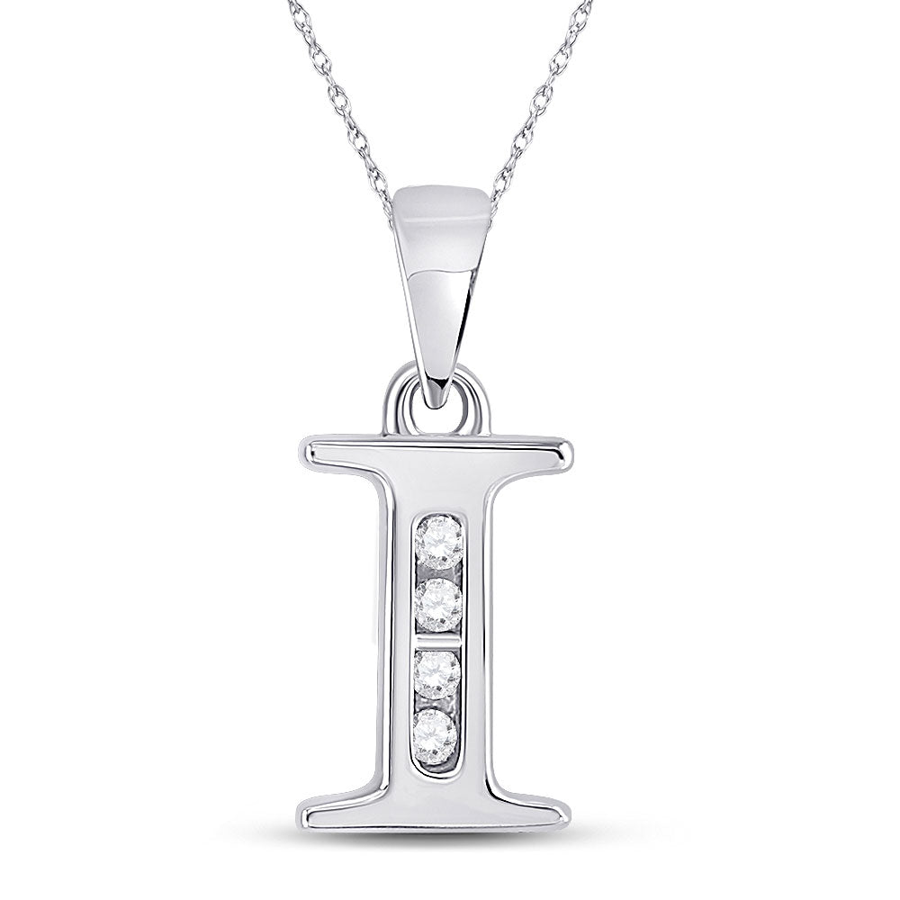 10kt White Gold Womens Round Diamond I Initial Letter Pendant 1/20 Cttw