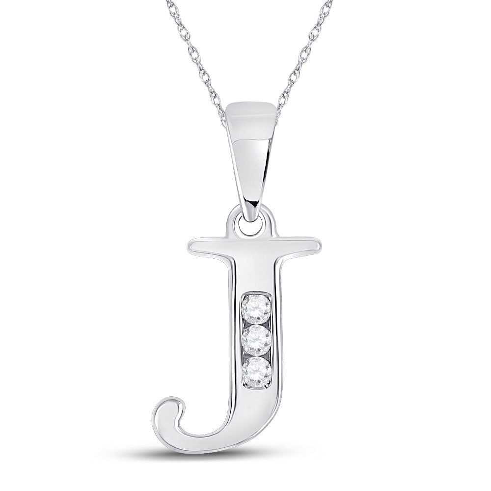 10kt White Gold Womens Round Diamond J Initial Letter Pendant 1/20 Cttw