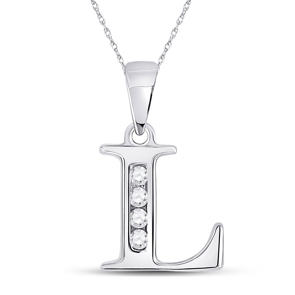 10kt White Gold Womens Round Diamond L Initial Letter Pendant 1/20 Cttw