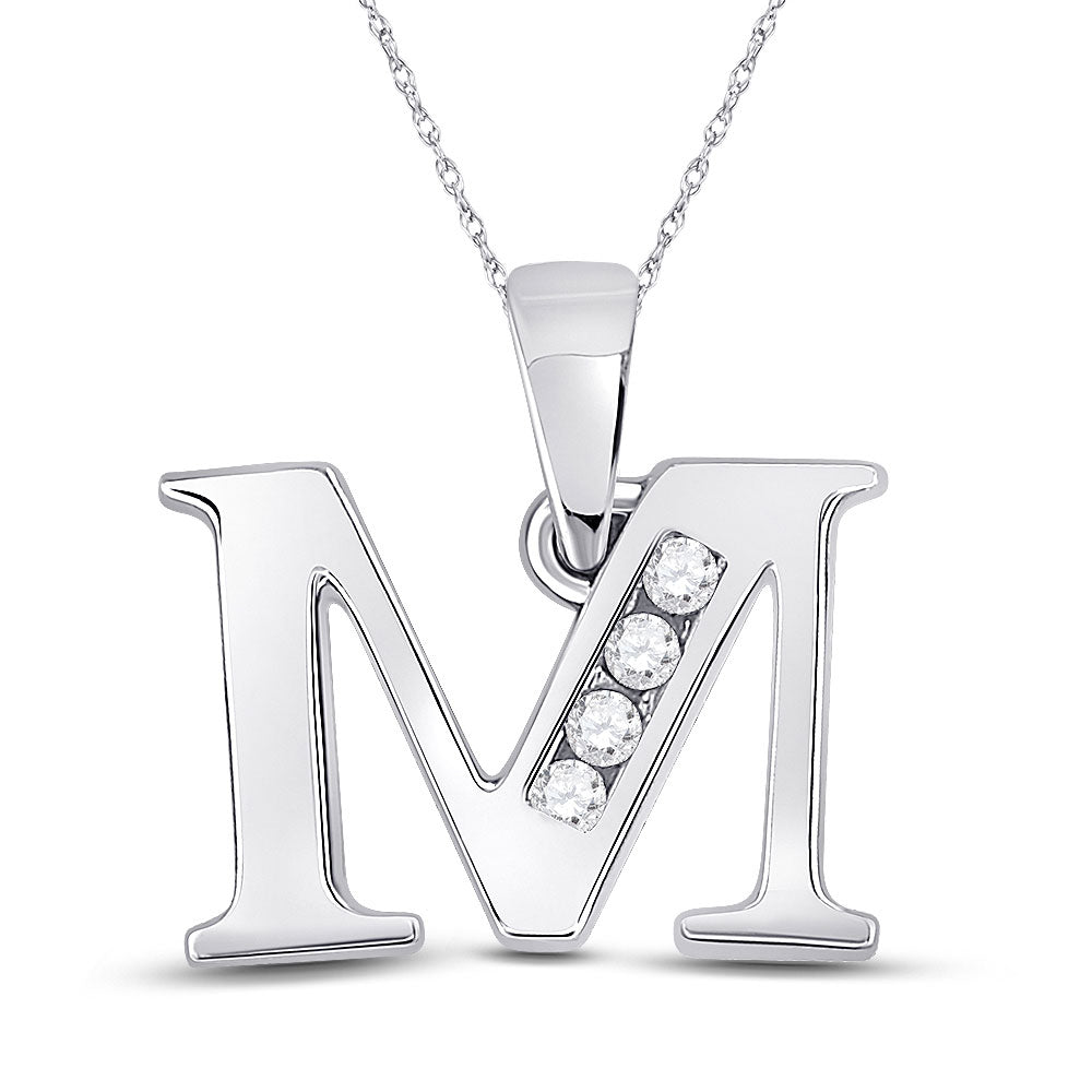 10kt White Gold Womens Round Diamond M Initial Letter Pendant 1/20 Cttw