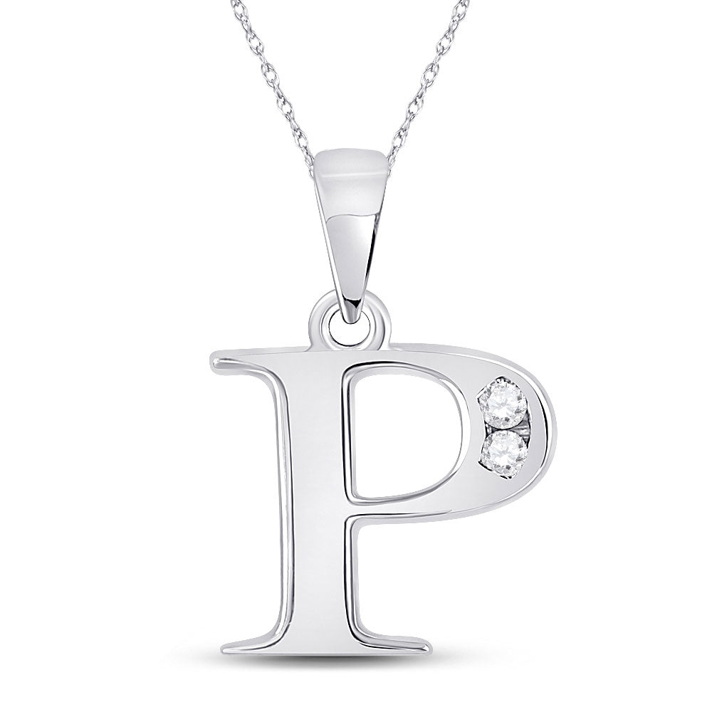 10kt White Gold Womens Round Diamond P Initial Letter Pendant 1/20 Cttw