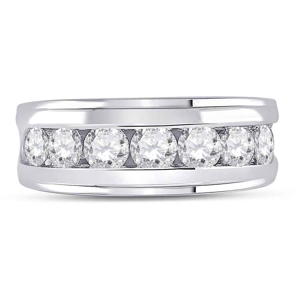 14kt White Gold Mens Round Diamond Single Row Band Ring 2 Cttw