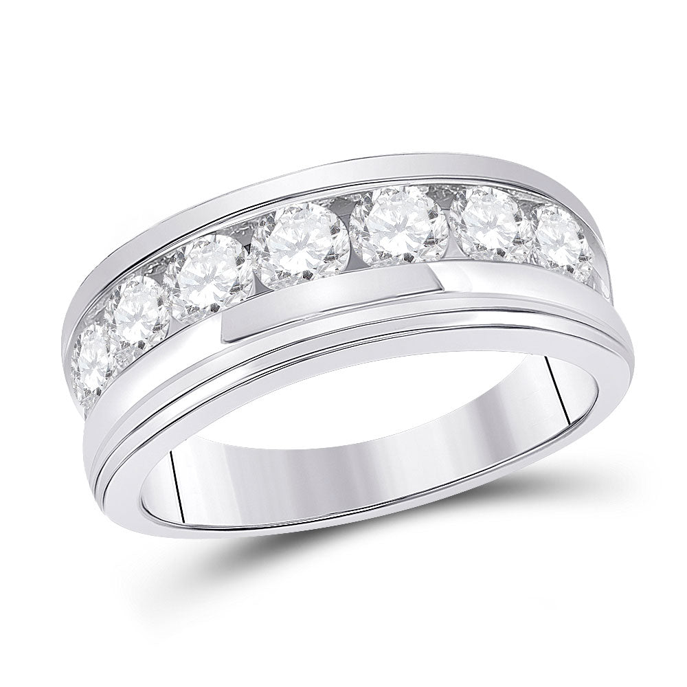 14kt White Gold Mens Round Diamond Single Row Band Ring 2 Cttw