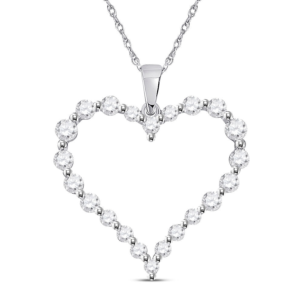 14kt White Gold Womens Round Diamond Outline Heart Pendant 1 Cttw