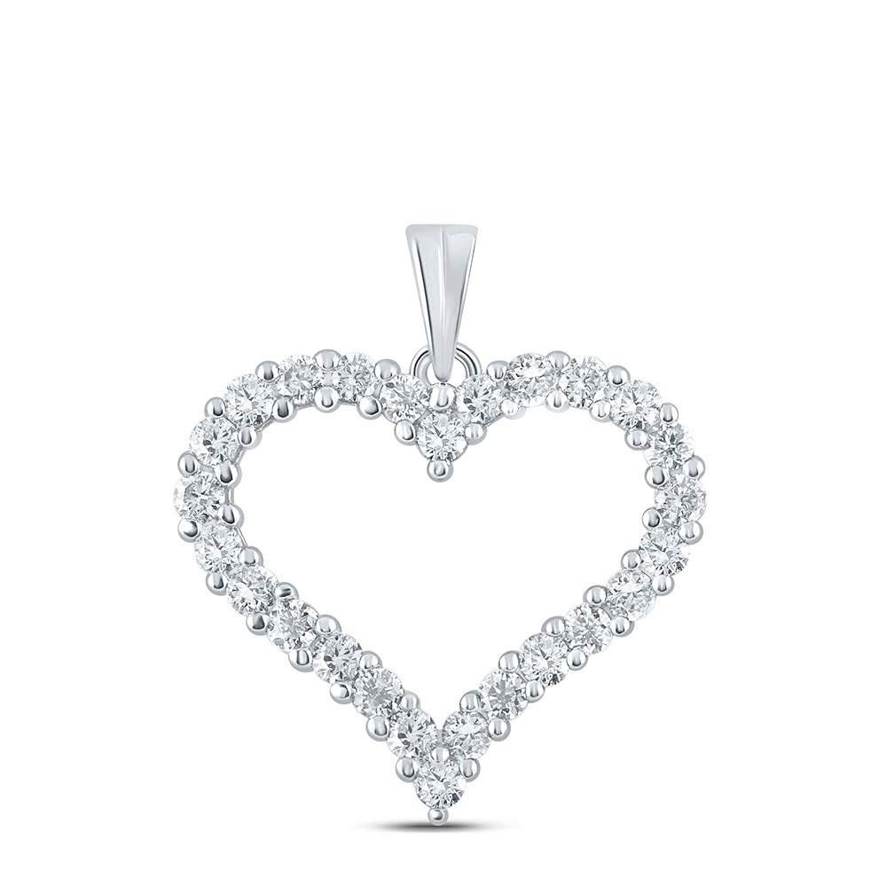 14kt White Gold Womens Round Diamond Outline Heart Pendant 1 Cttw