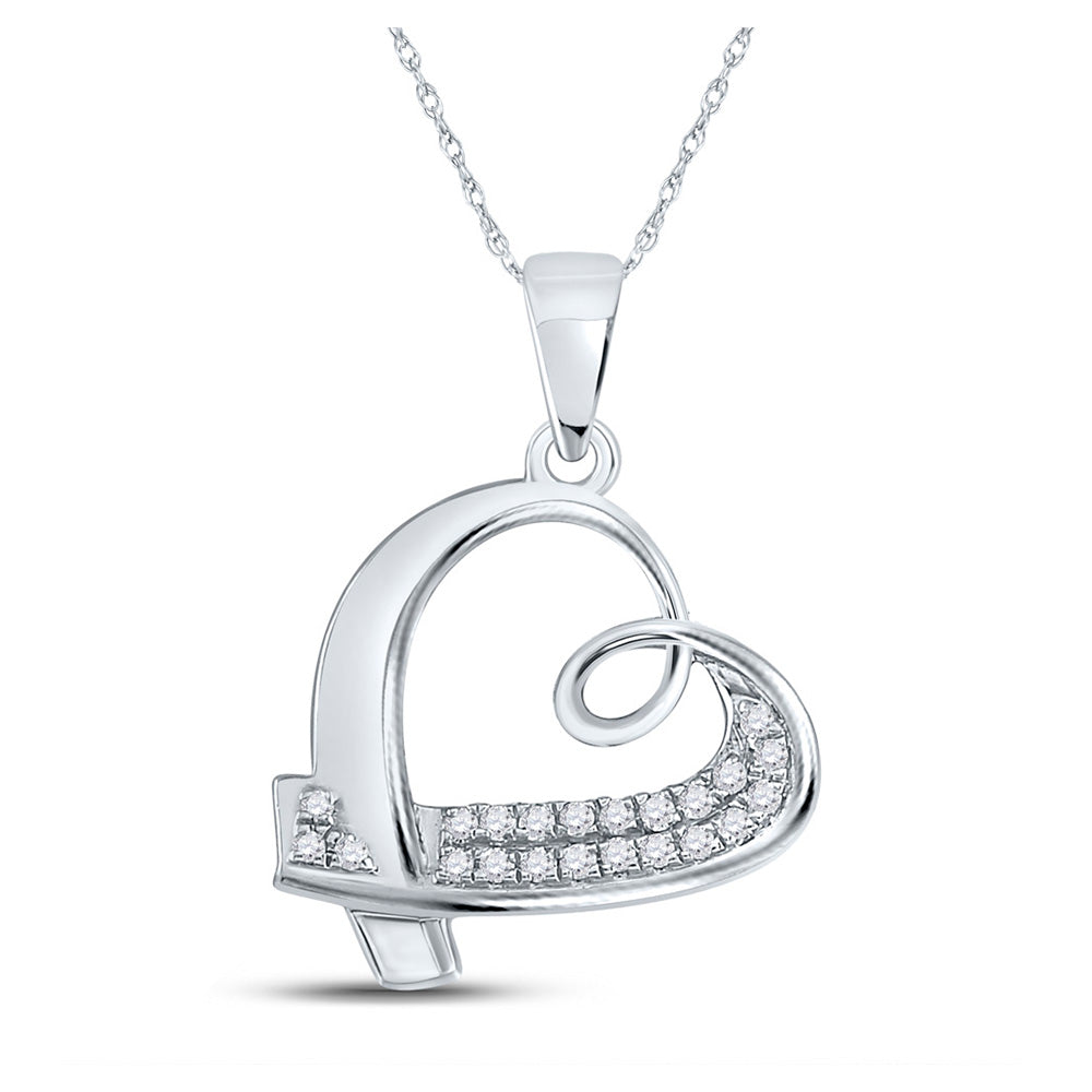 10kt White Gold Womens Round Diamond Heart Pendant 1/10 Cttw