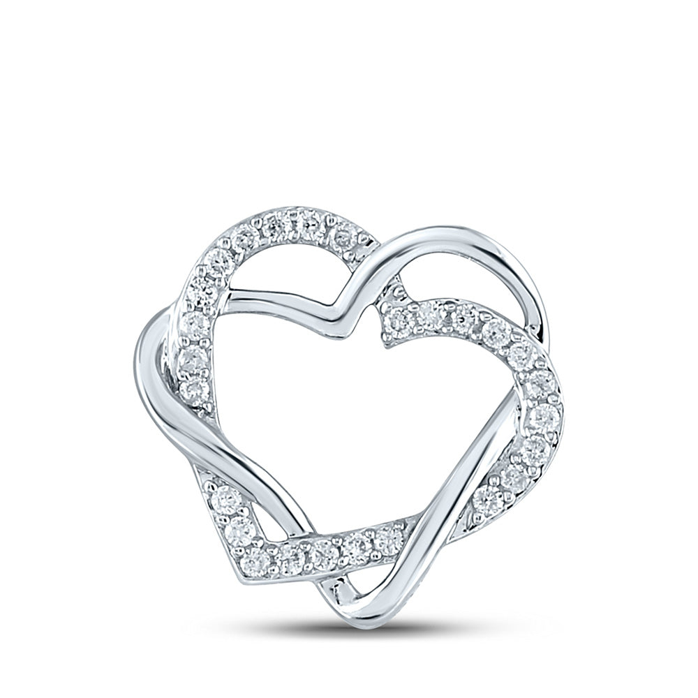 10kt White Gold Womens Round Diamond Double Heart Pendant 1/4 Cttw