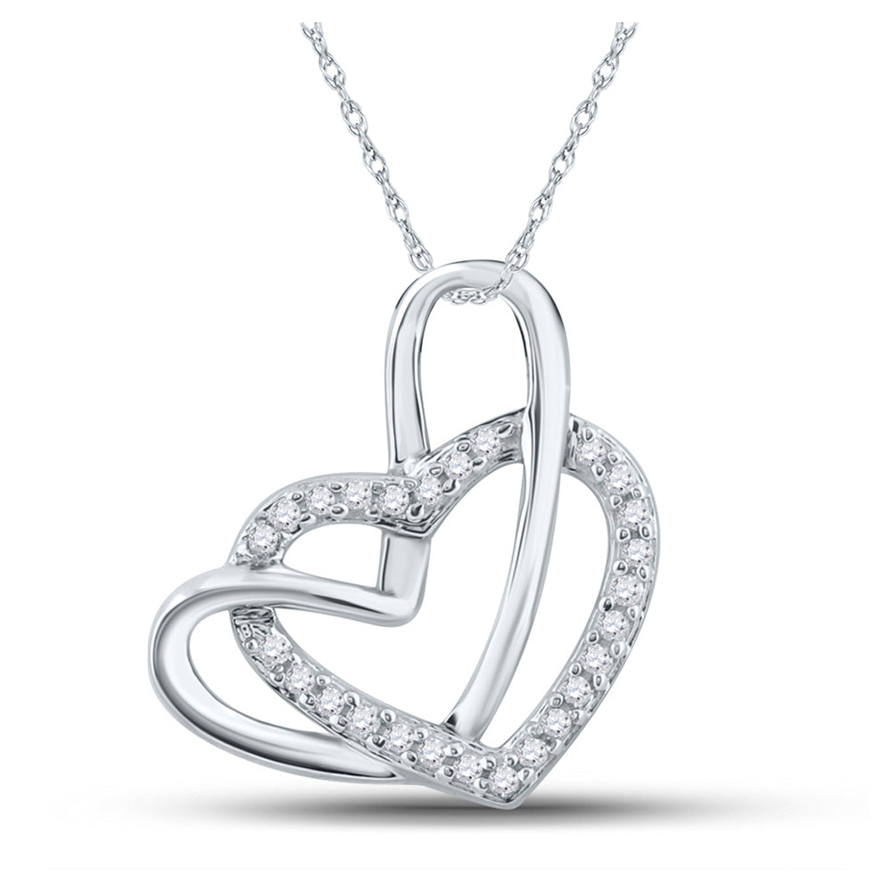 10kt White Gold Womens Round Diamond Heart Pendant 1/12 Cttw