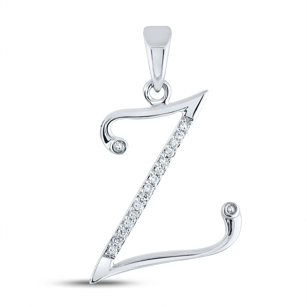 10kt White Gold Womens Round Diamond Initial Z Letter Pendant 1/12 Cttw