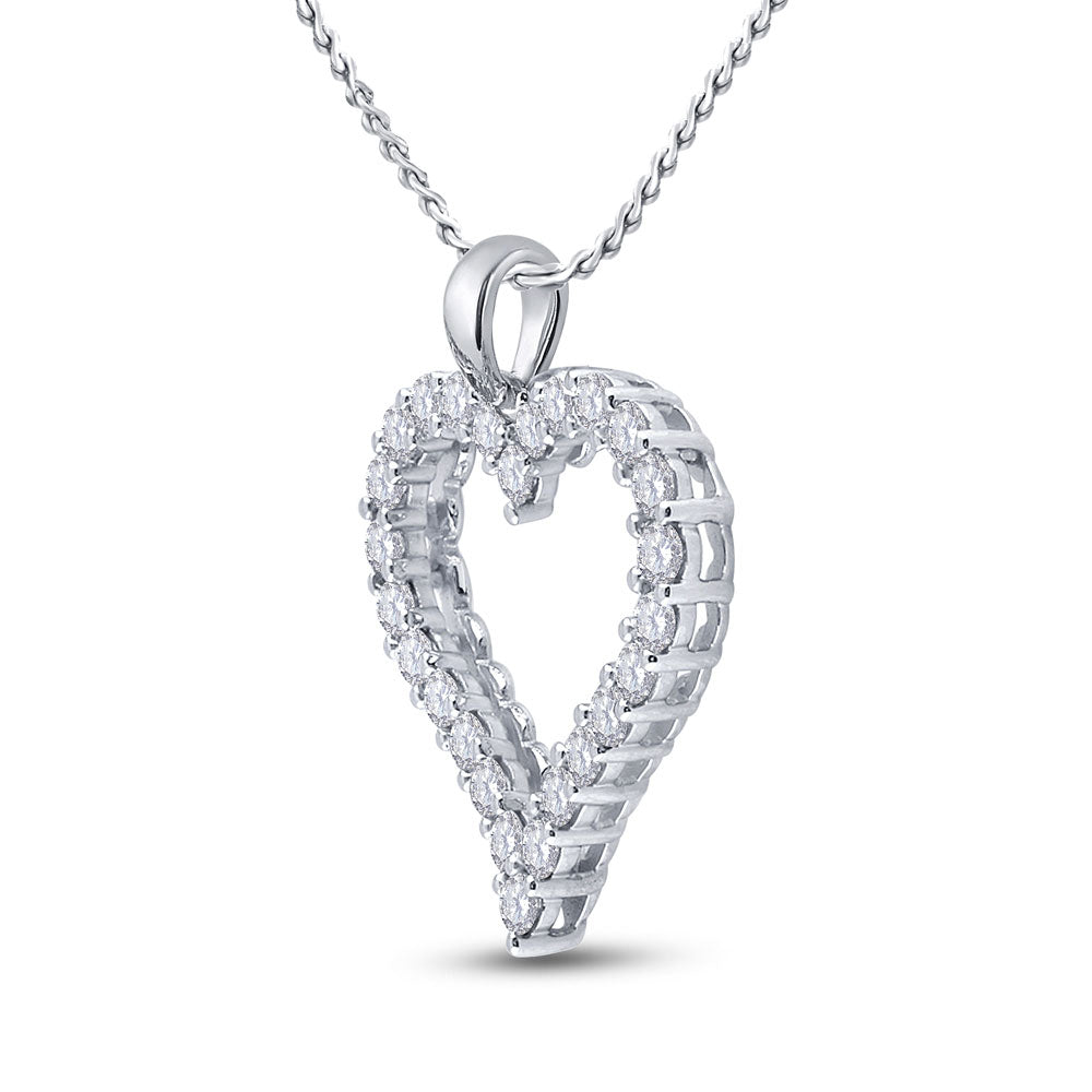 14kt White Gold Womens Round Diamond Outline Heart Pendant 2 Cttw
