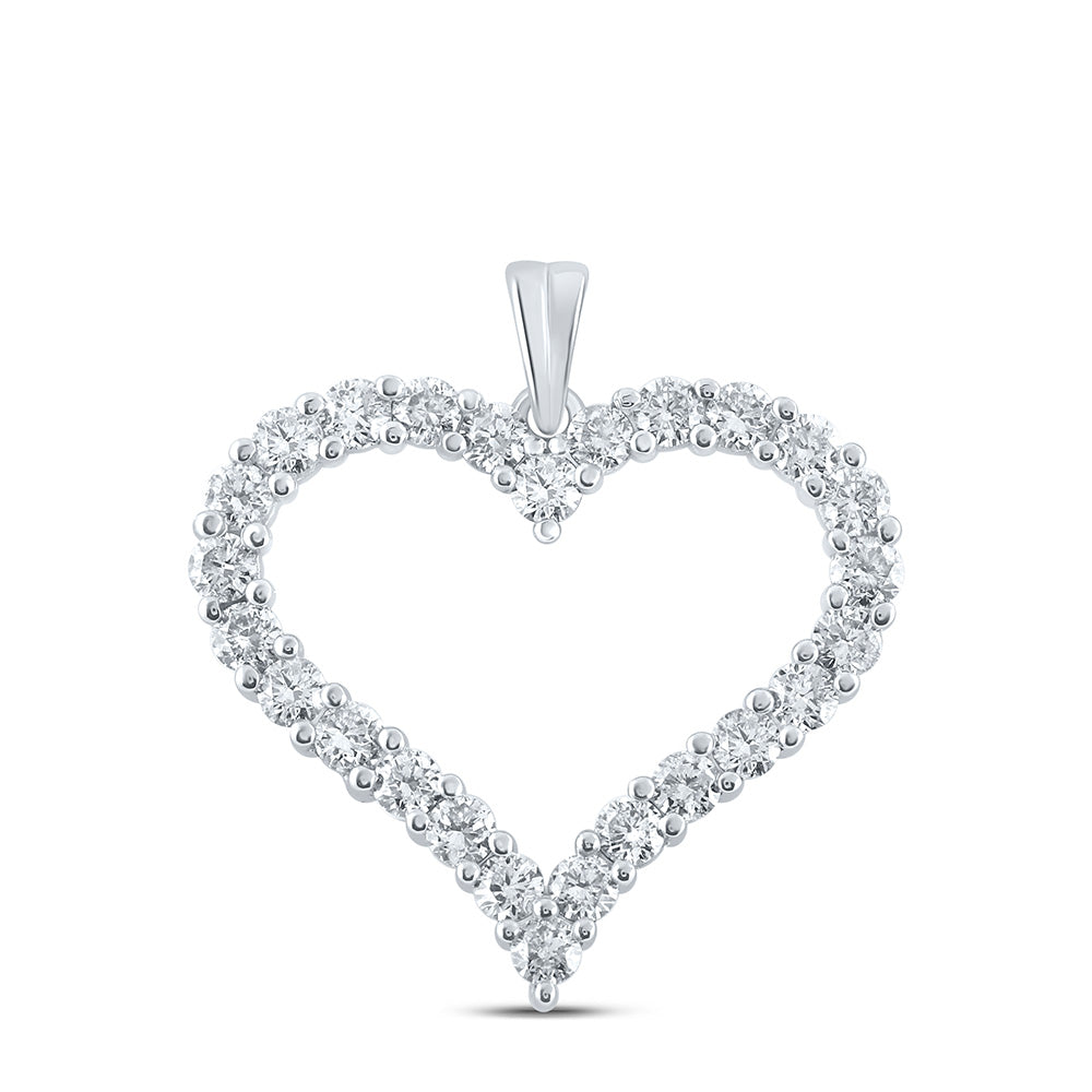 14kt White Gold Womens Round Diamond Outline Heart Pendant 2 Cttw