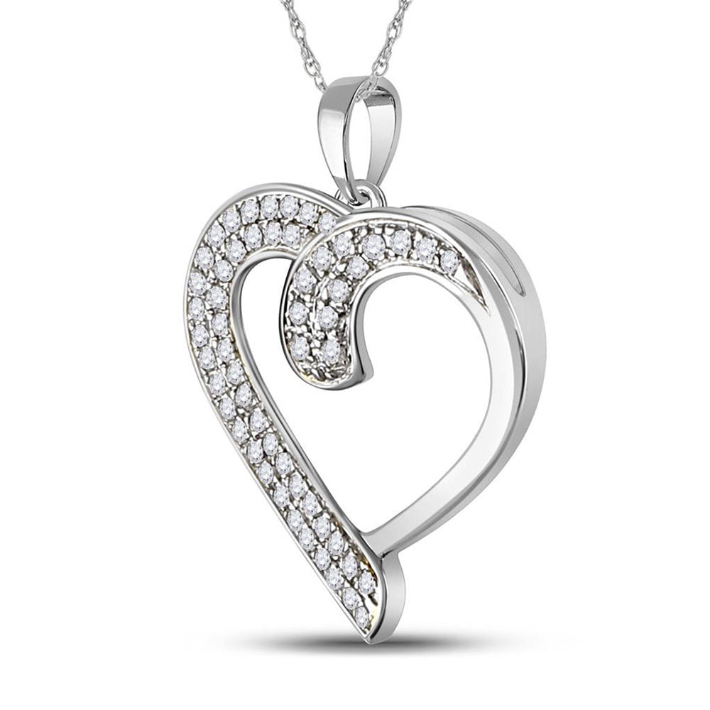 10kt White Gold Womens Round Diamond Heart Pendant 1/4 Cttw