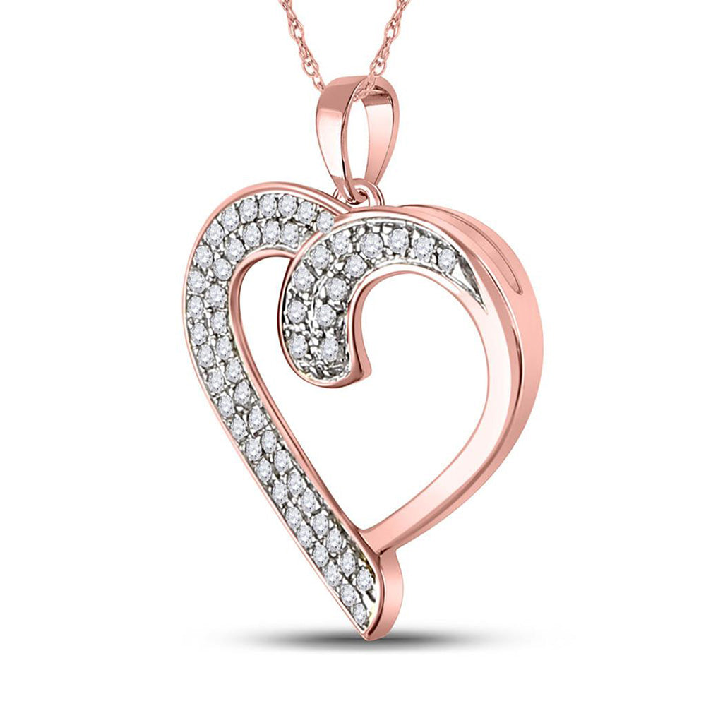 10kt Rose Gold Womens Round Diamond Heart Pendant 1/4 Cttw