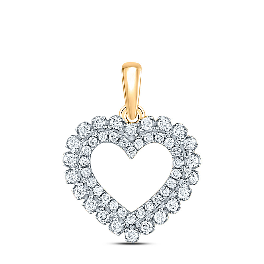 14kt Yellow Gold Womens Round Diamond Heart Pendant 3/8 Cttw