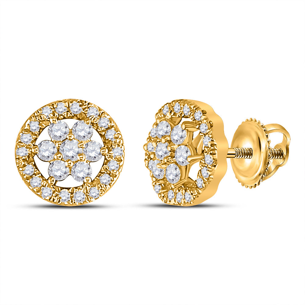 14kt Yellow Gold Womens Round Diamond Circle Cluster Earrings 1/2 Cttw