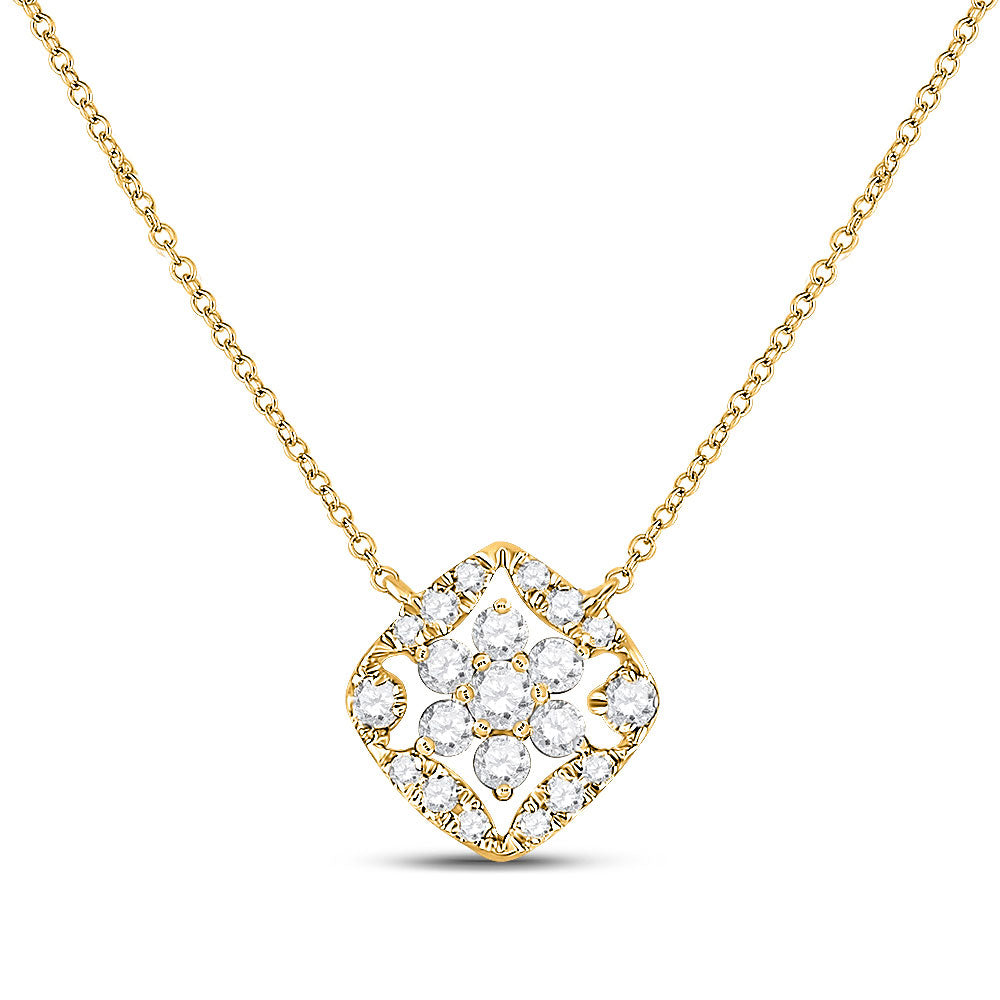 14kt Yellow Gold Womens Round Diamond Floral Cluster Necklace 1/3 Cttw