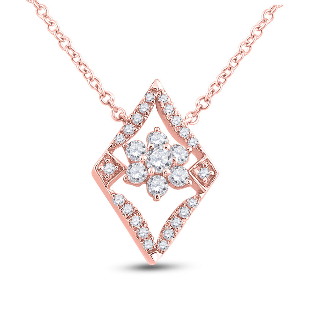 14kt Rose Gold Womens Round Diamond Geometric Cluster Necklace 1/3 Cttw