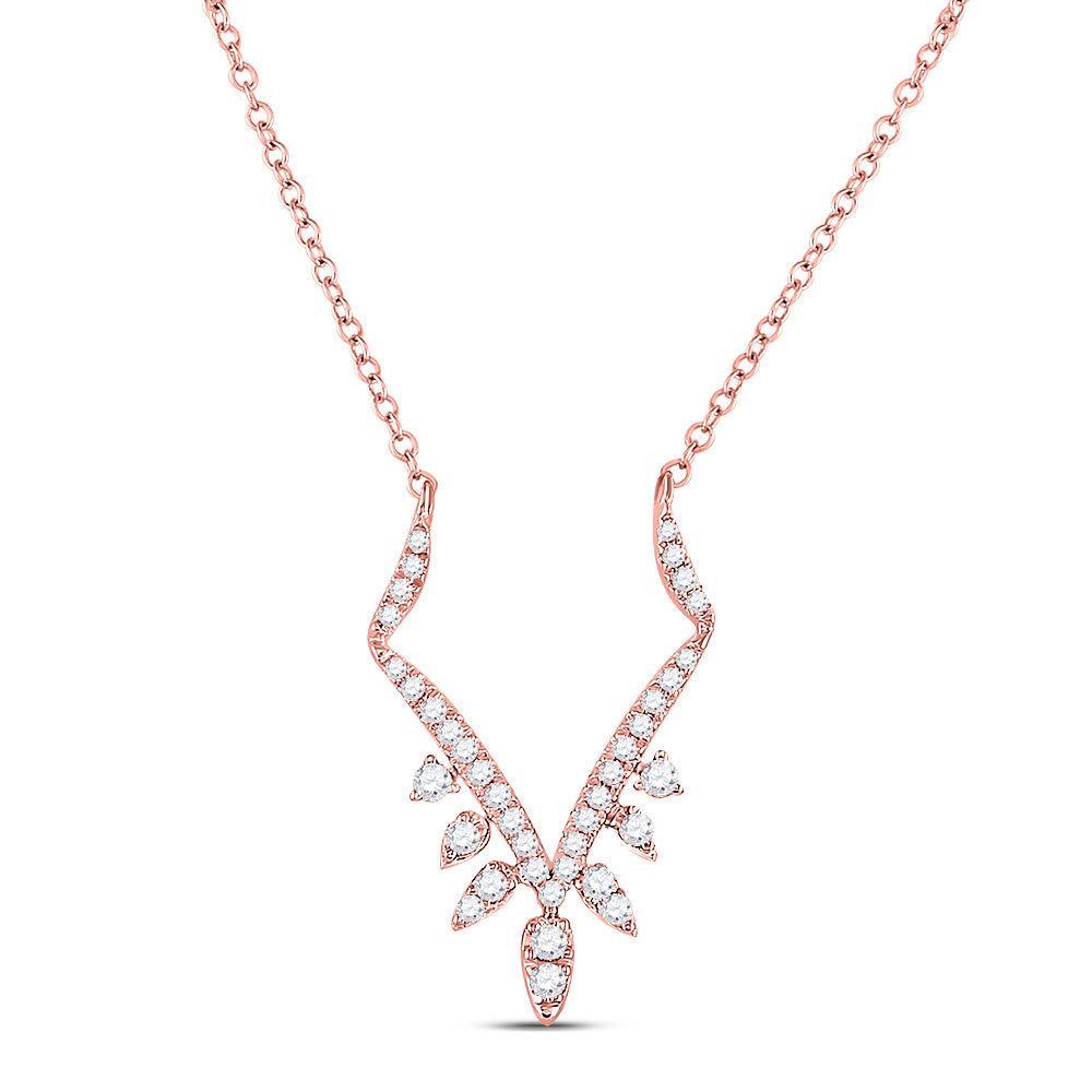 14kt Rose Gold Womens Round Diamond Fashion Necklace 1/4 Cttw