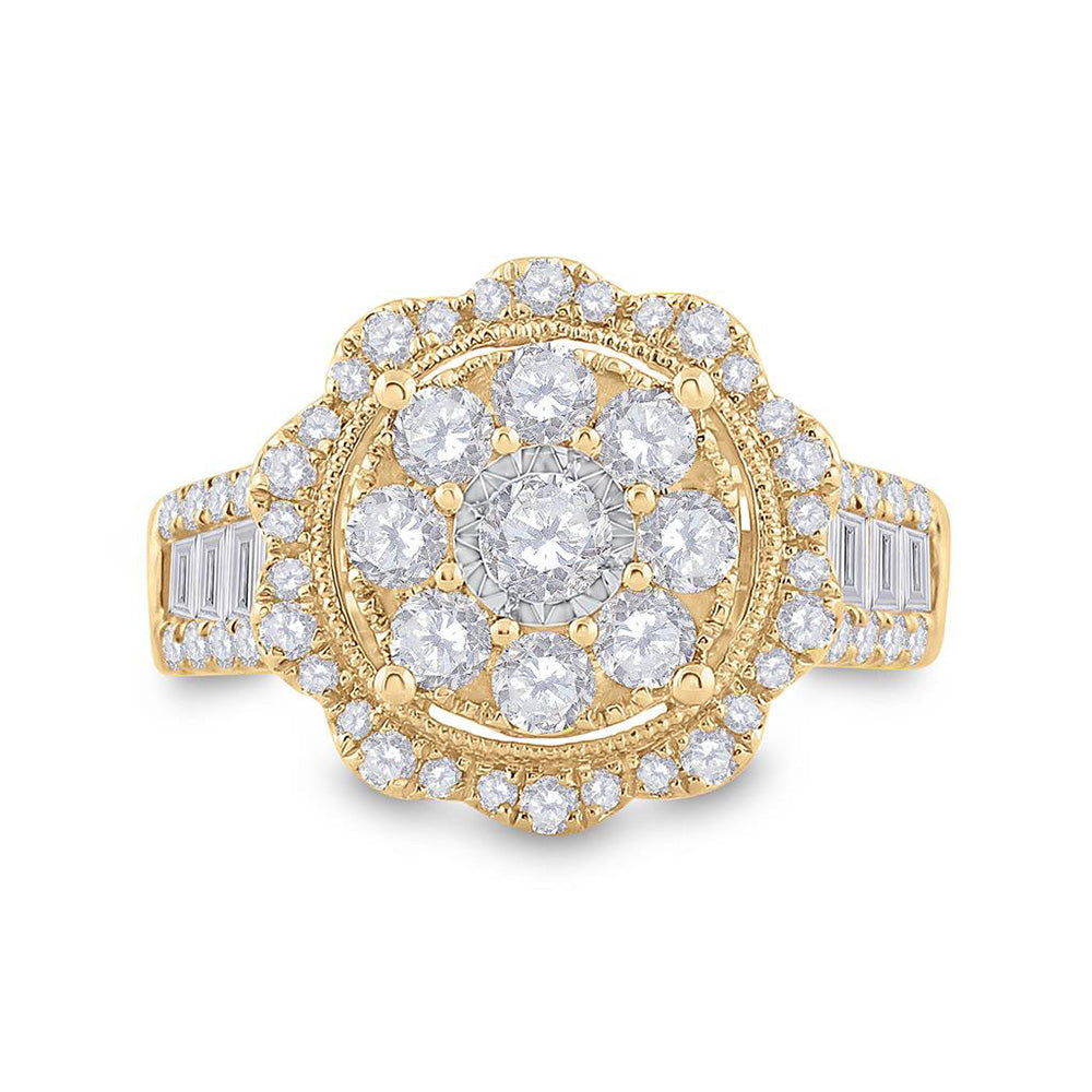 14kt Yellow Gold Womens Round Diamond Flower Cluster Ring 1-5/8 Cttw