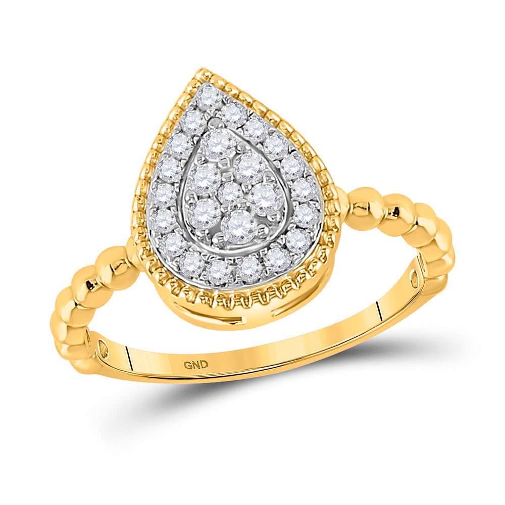 10kt Yellow Gold Womens Round Diamond Teardrop Cluster Ring 1/3 Cttw