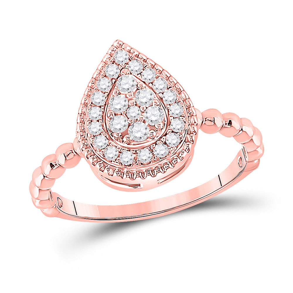 10kt Rose Gold Womens Round Diamond Teardrop Cluster Ring 1/3 Cttw