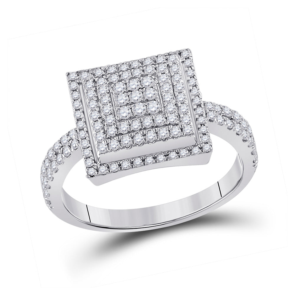 10kt White Gold Womens Round Diamond Square Cluster Ring 1/2 Cttw