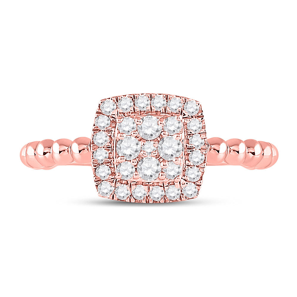 10kt Rose Gold Womens Round Diamond Square Cluster Ring 1/3 Cttw