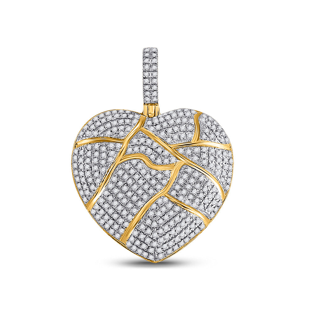 10kt Yellow Gold Mens Round Diamond Broken Heart Charm Pendant 1 Cttw