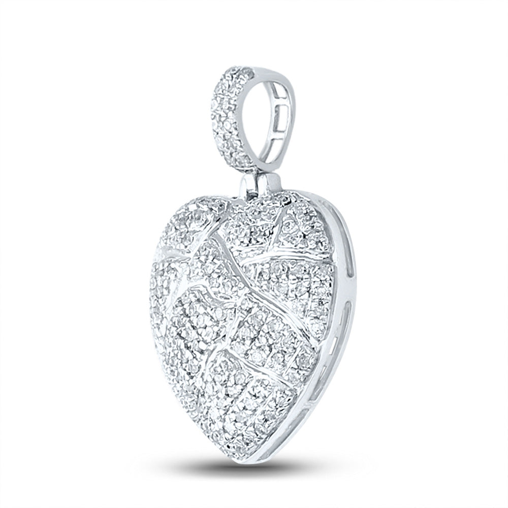 10kt White Gold Mens Round Diamond Cracked Heart Charm Pendant 3/8 Cttw