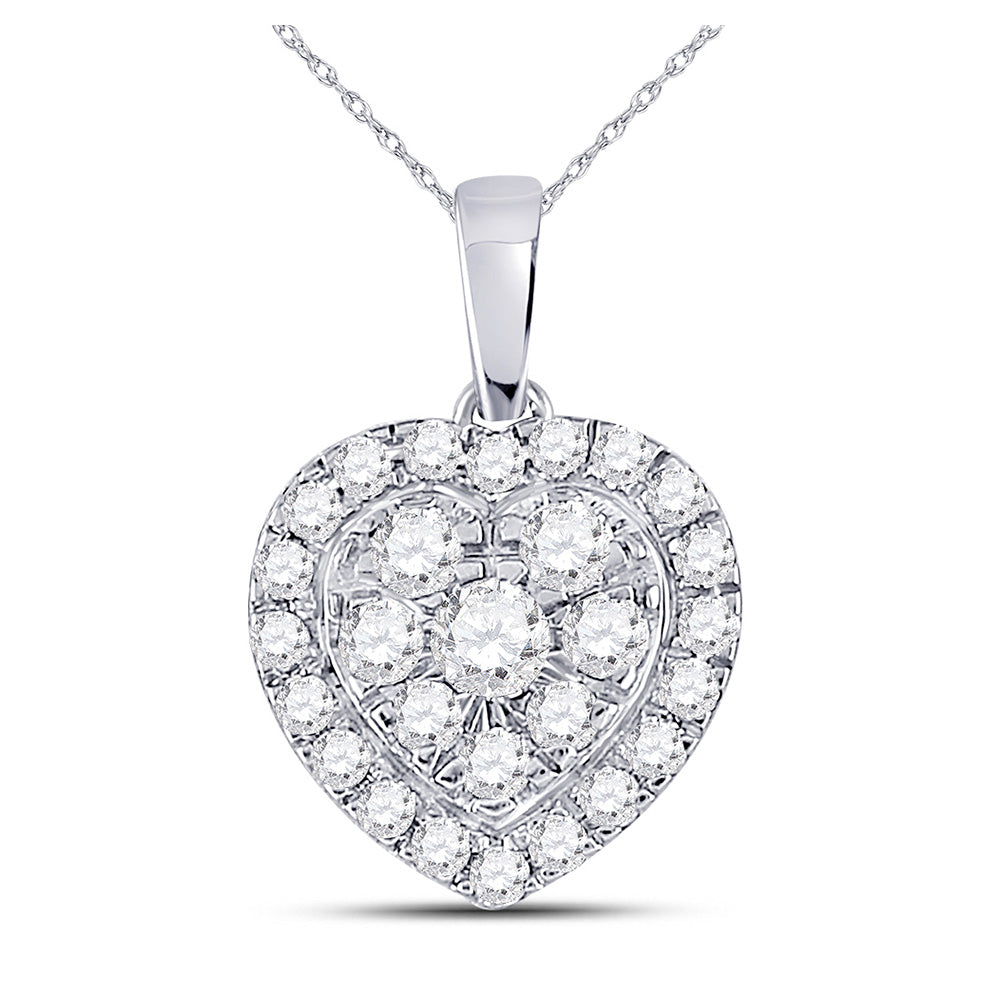 10kt White Gold Womens Round Diamond Heart Pendant 1/2 Cttw