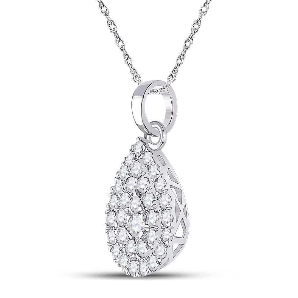 10kt White Gold Womens Round Diamond Teardrop Pendant 1/2 Cttw