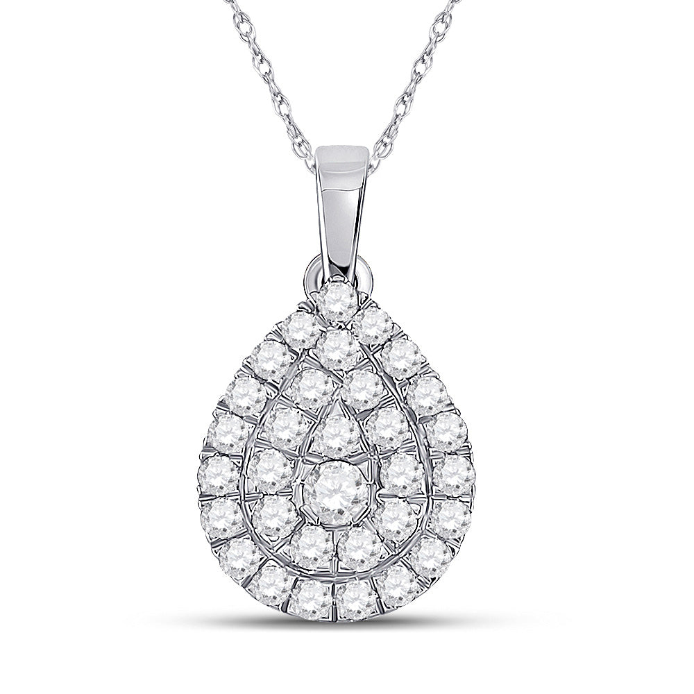 10kt White Gold Womens Round Diamond Teardrop Pendant 1/2 Cttw