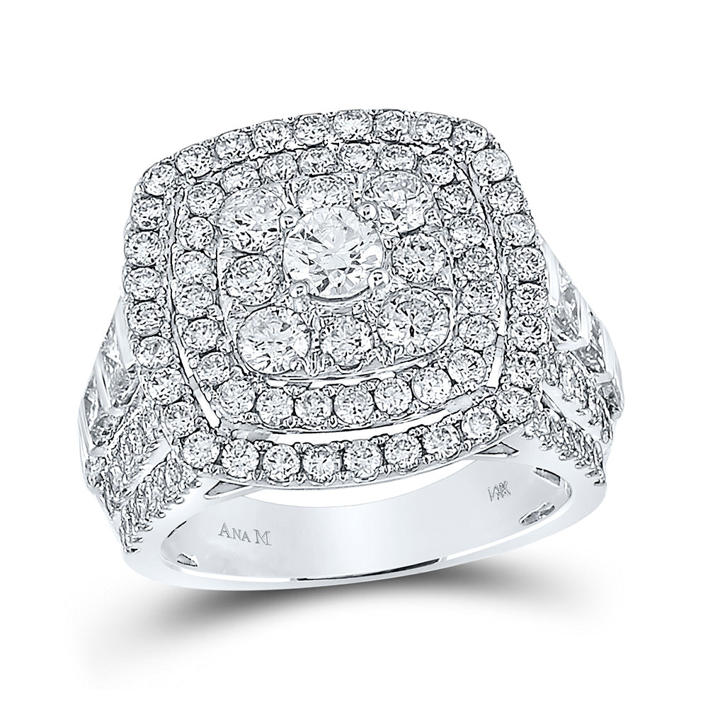14kt White Gold Round Diamond Cluster Bridal Wedding Engagement Ring 3-5/8 Cttw