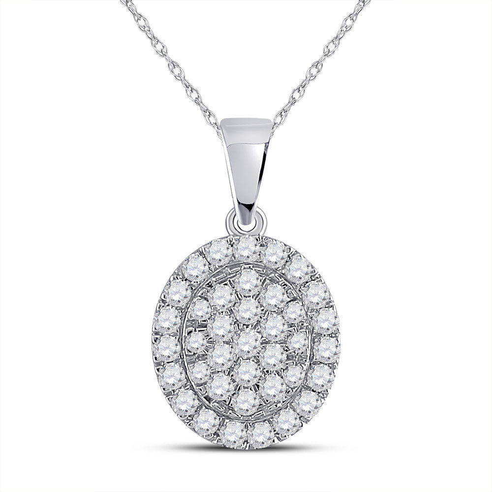 10kt White Gold Womens Round Diamond Oval Pendant 1/2 Cttw