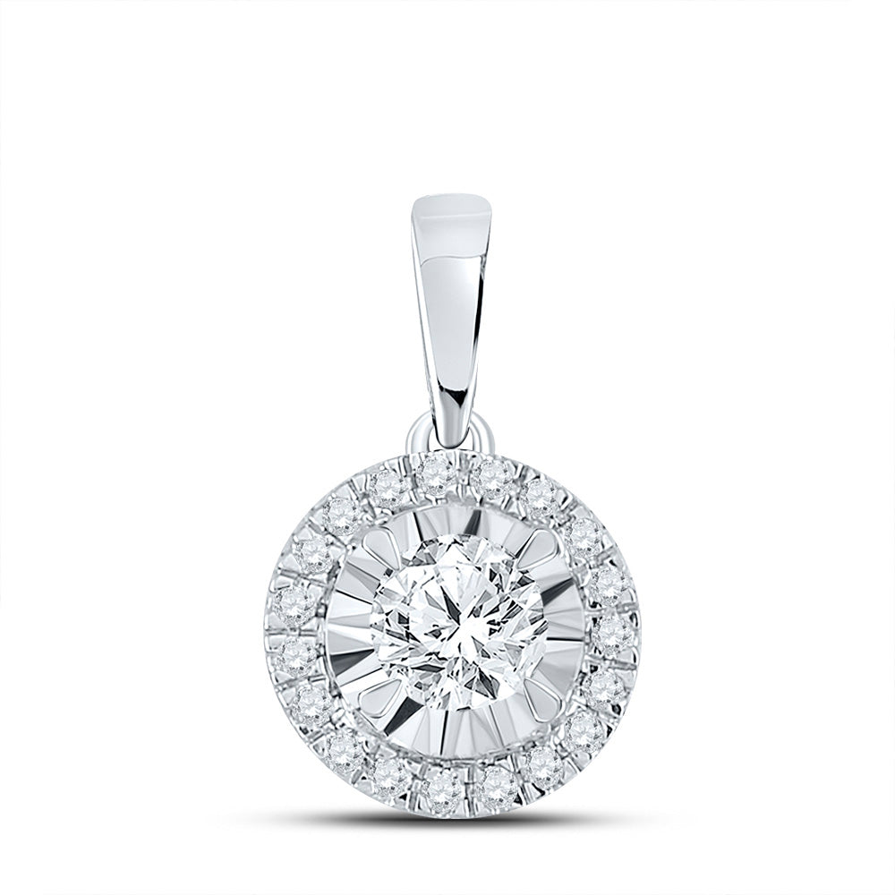 10kt White Gold Womens Round Diamond Halo Solitaire Pendant 1/2 Cttw