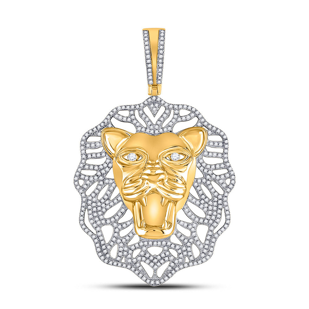 10kt Yellow Gold Mens Round Diamond Lion Head Charm Pendant 1-1/4 Cttw