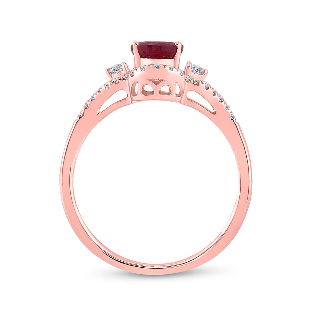 14kt Rose Gold Womens Oval Ruby Solitaire Diamond Ring 1-5/8 Cttw