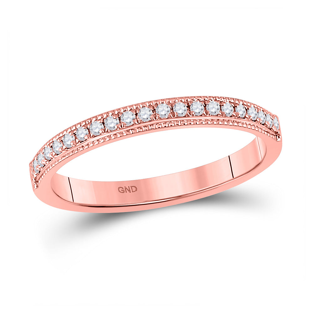 14kt Rose Gold Womens Round Diamond Wedding Single Row Band 1/6 Cttw