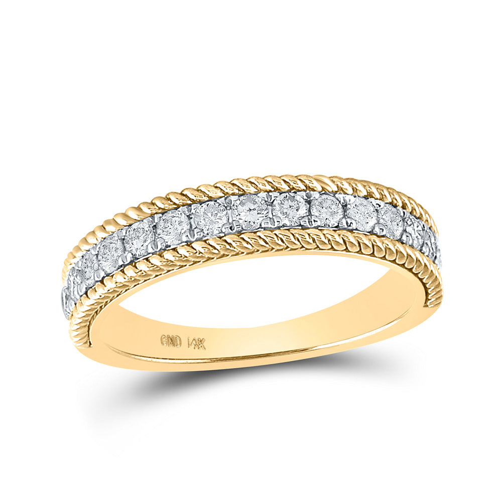 14kt Yellow Gold Womens Round Diamond Rope Band Ring 1/2 Cttw