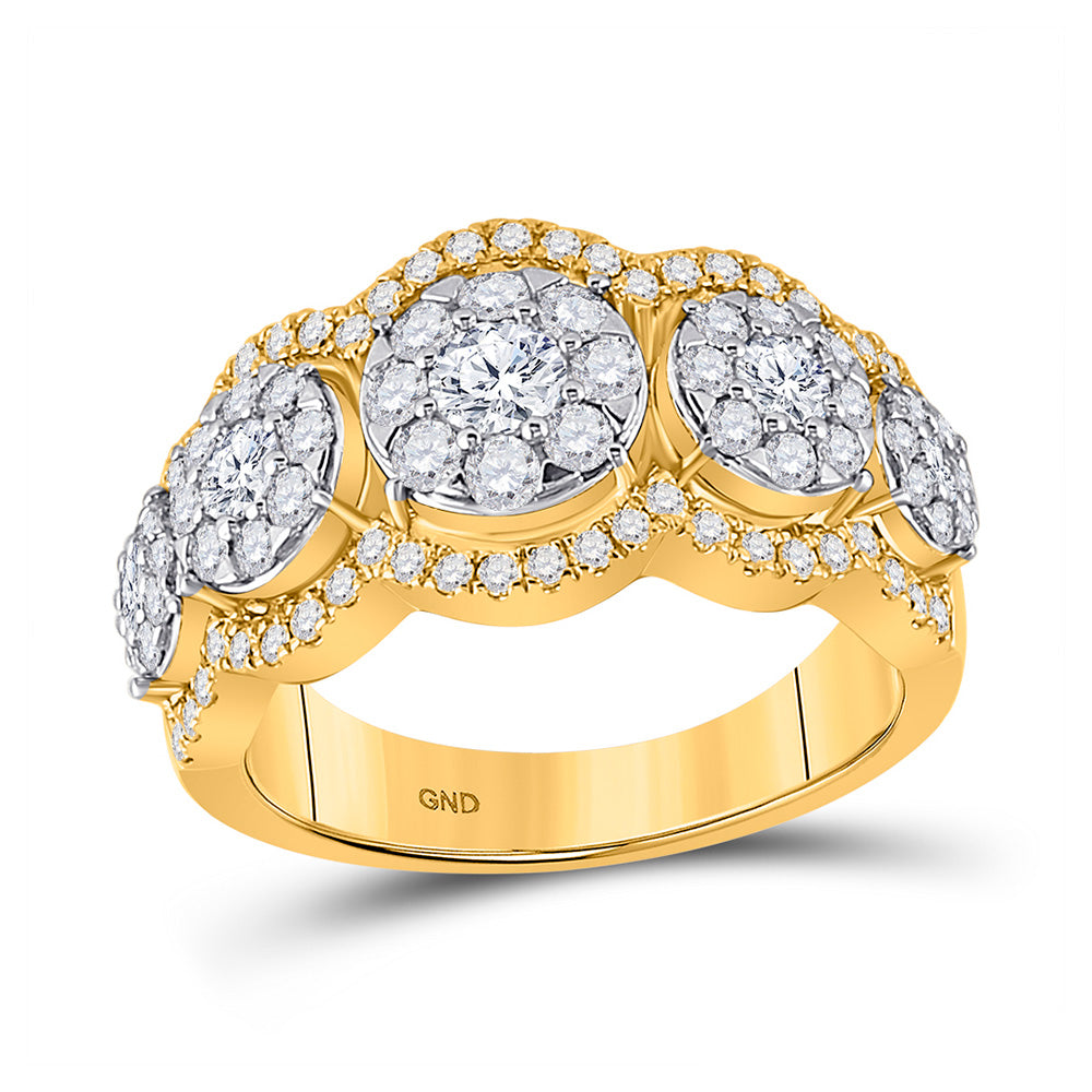 14kt Yellow Gold Womens Round Diamond 5-Stone Anniversary Band Ring 1-1/2 Cttw