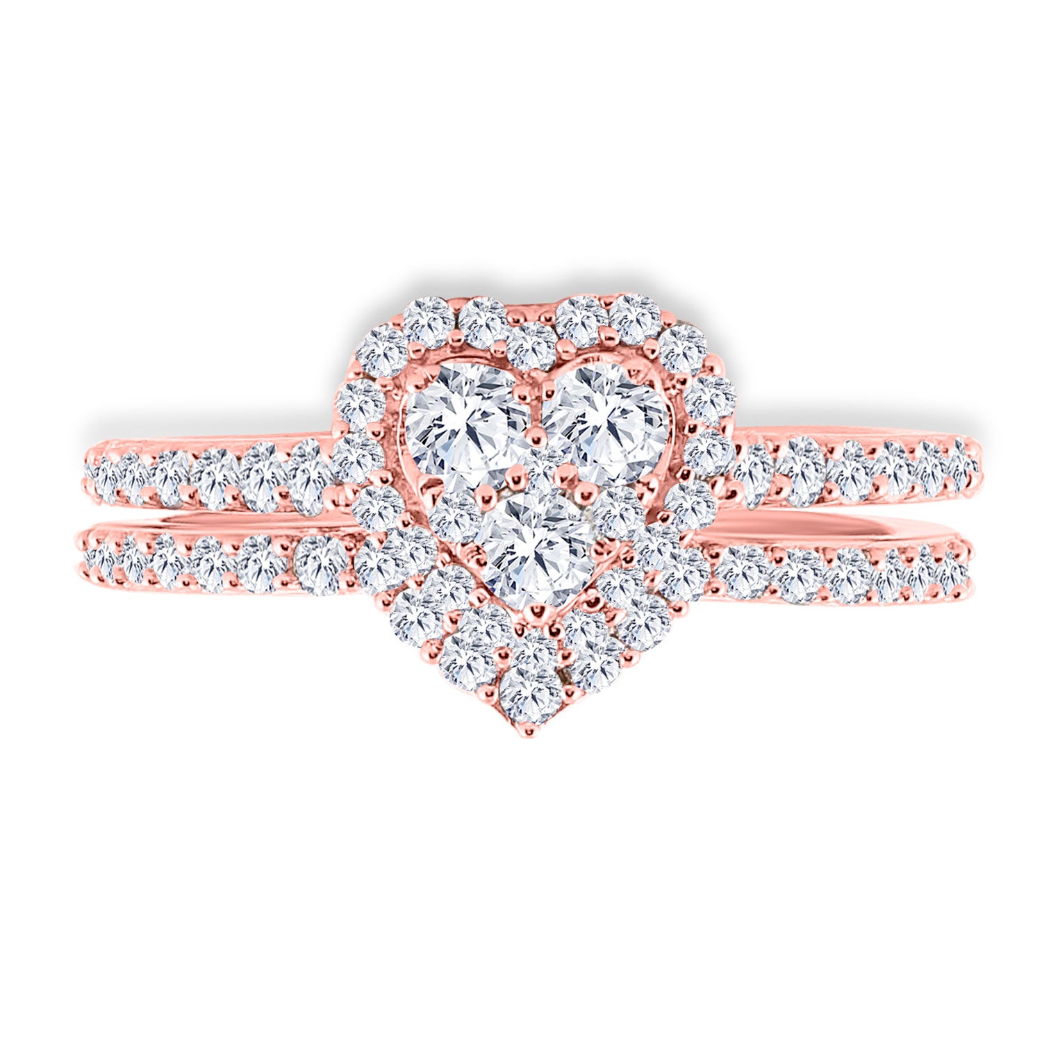 14kt Rose Gold Round Diamond Bridal Wedding Ring Band Set 1 Cttw