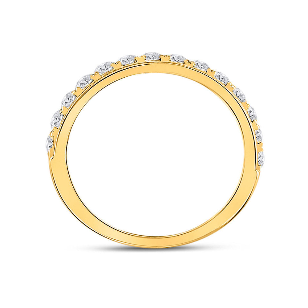 14kt Yellow Gold Womens Round Diamond Wedding Single Row Band 3/4 Cttw