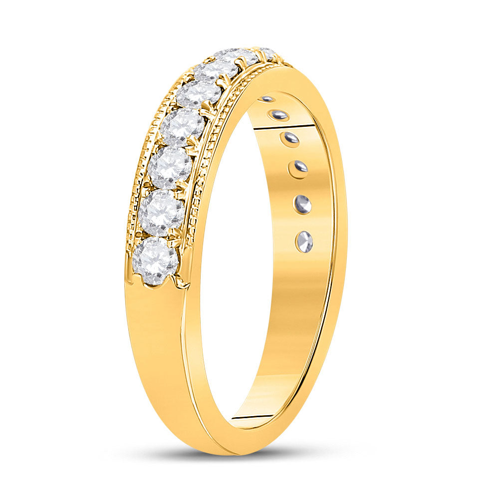 14kt Yellow Gold Womens Round Diamond Wedding Single Row Band 3/4 Cttw