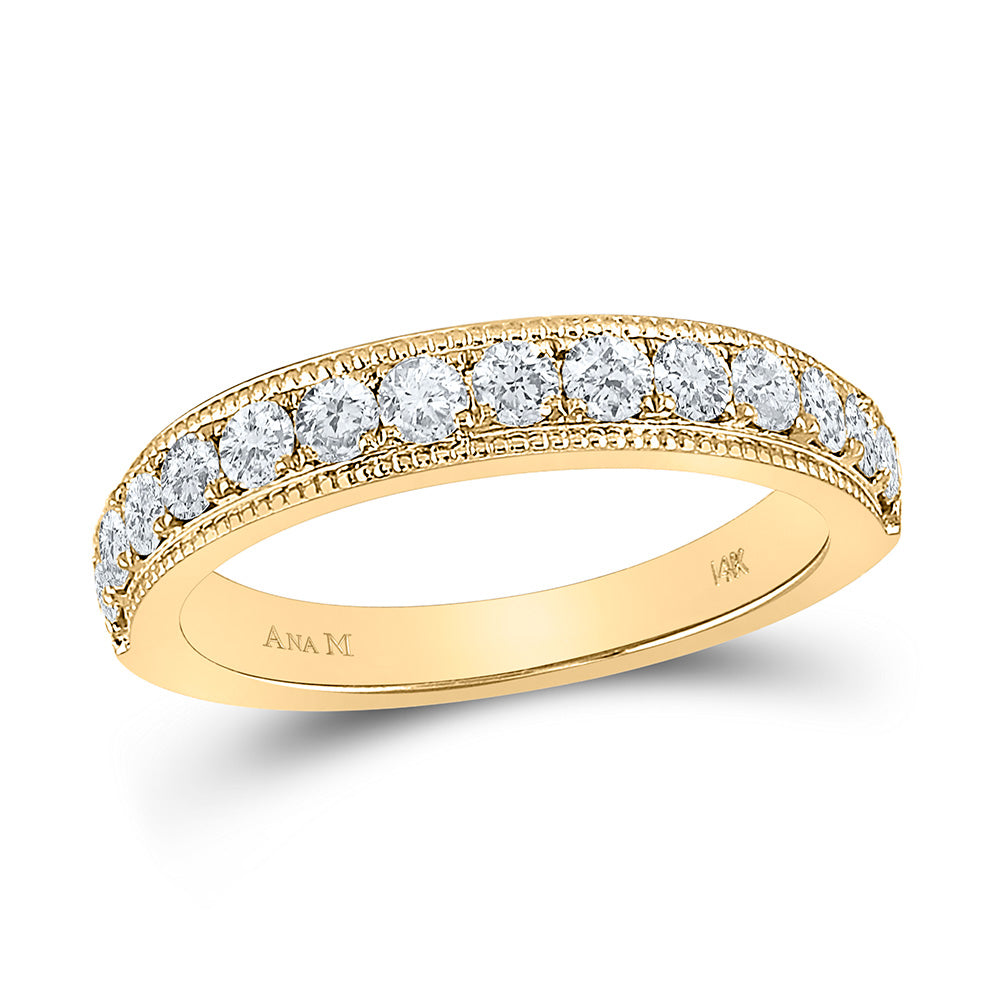 14kt Yellow Gold Womens Round Diamond Wedding Single Row Band 3/4 Cttw