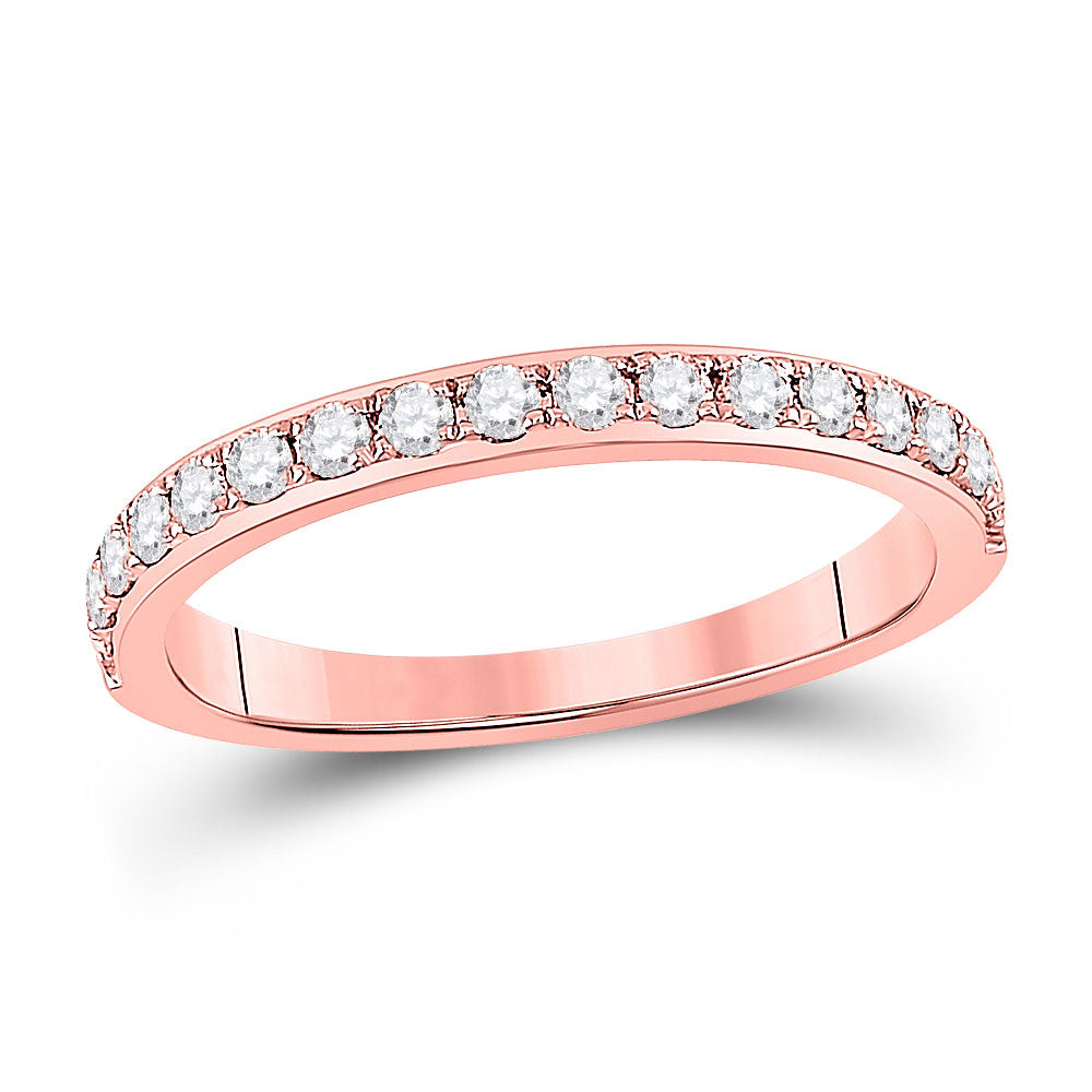 14kt Rose Gold Womens Round Diamond Wedding Single Row Band 1/3 Cttw