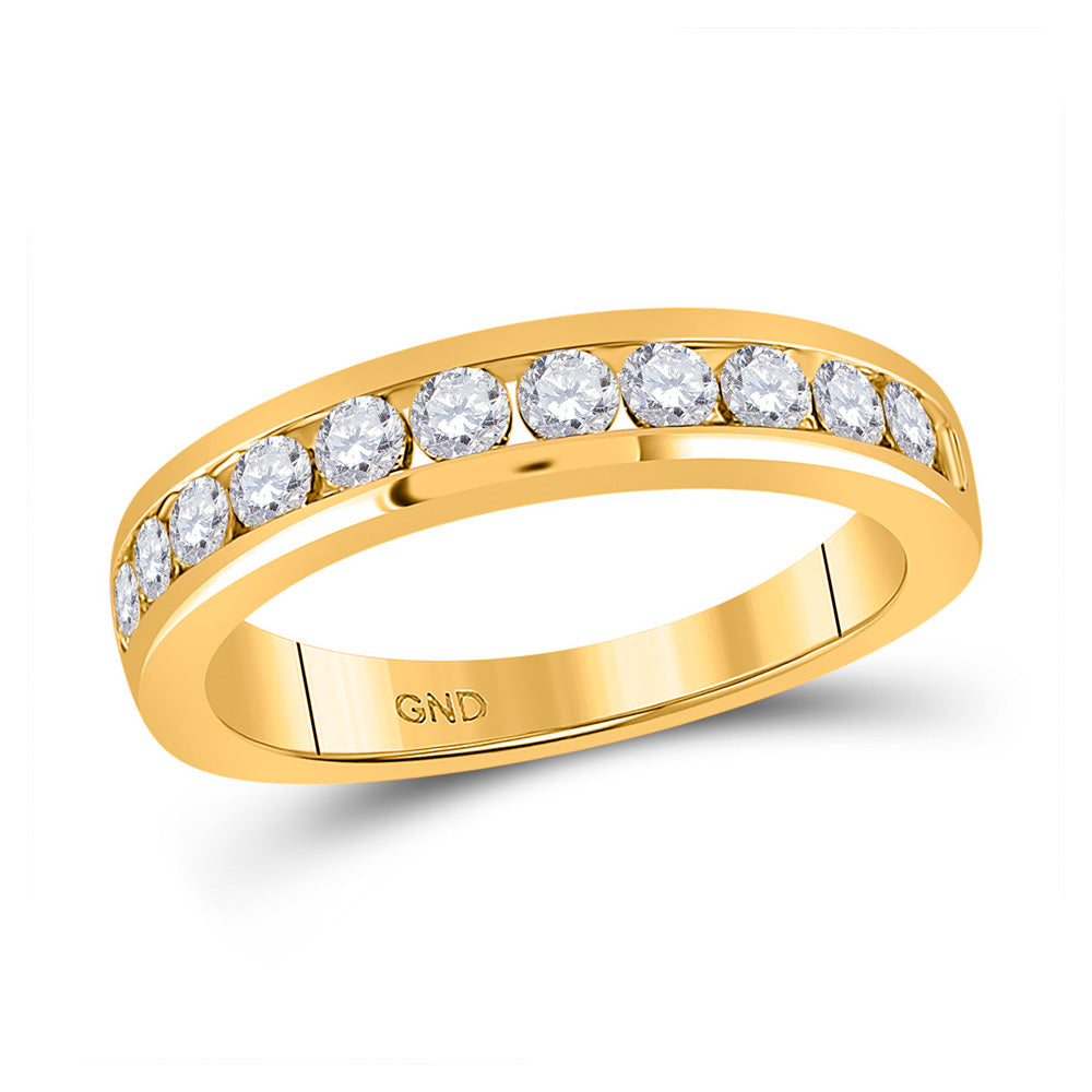 14kt Yellow Gold Womens Round Diamond Wedding Single Row Band 3/4 Cttw