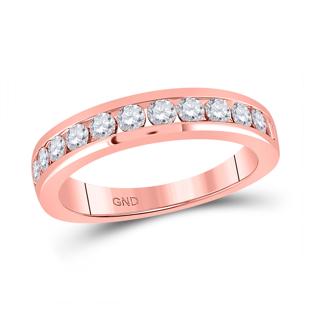 14kt Rose Gold Womens Round Diamond Wedding Single Row Band 3/4 Cttw