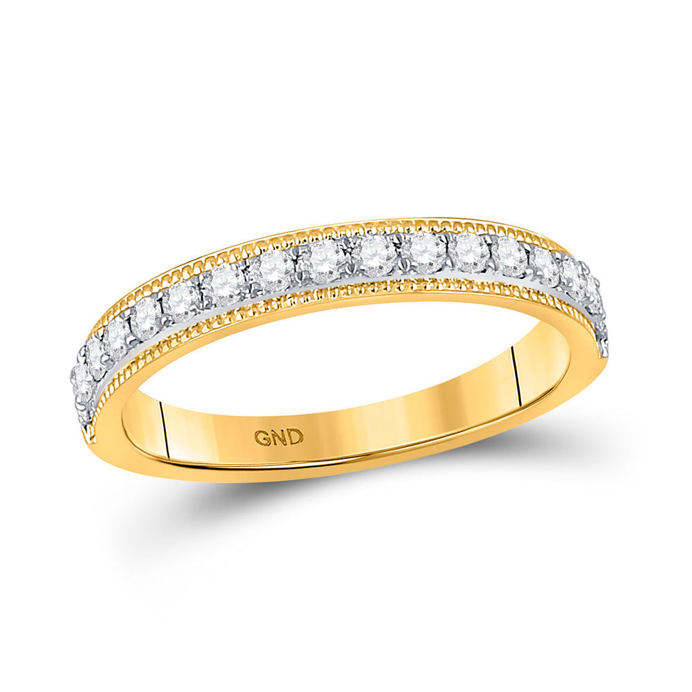 14kt Yellow Gold Womens Round Diamond Wedding Single Row Band 1/3 Cttw