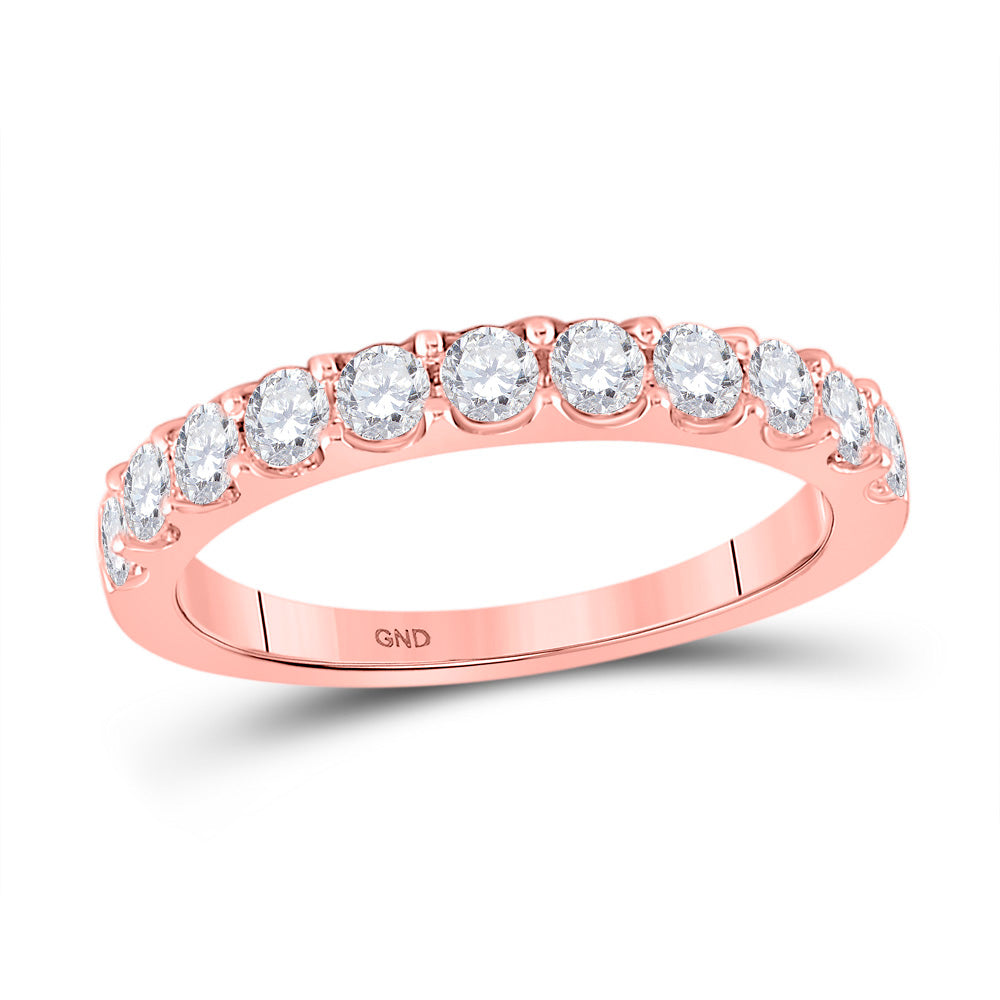 14kt Rose Gold Womens Round Diamond Wedding Single Row Band 3/4 Cttw